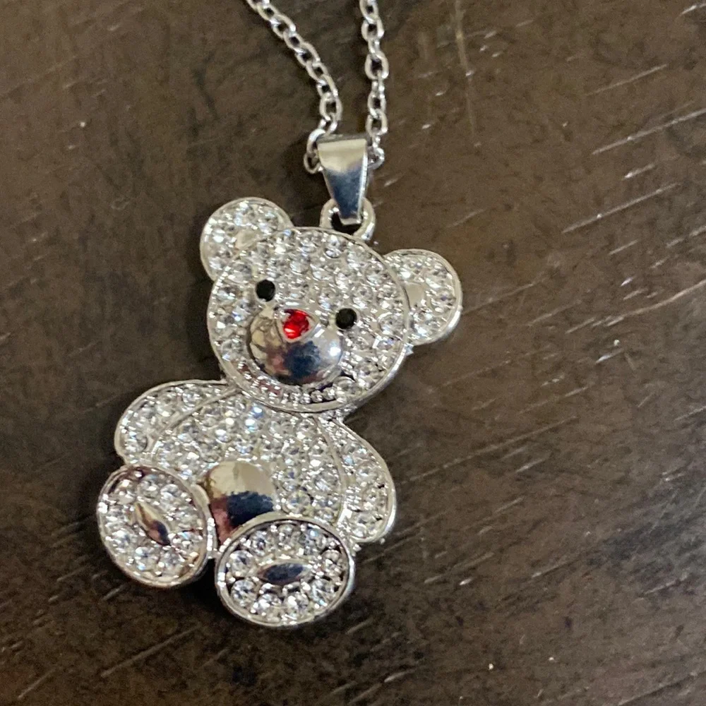 Rhinestone Teddy Bear Necklace - Picture 1 of 4